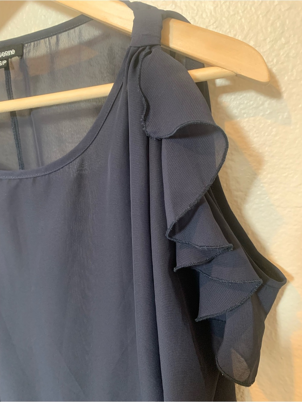 Tangerine Navy Cold-Shoulder Ruffle Top - Picture 4 of 9